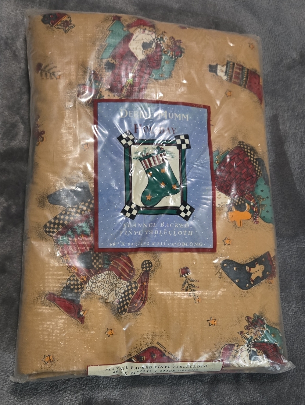 Debbie Mumm Holiday Christmas Vinyl Table Cloth Flannel Backed 60"X84" Oblong